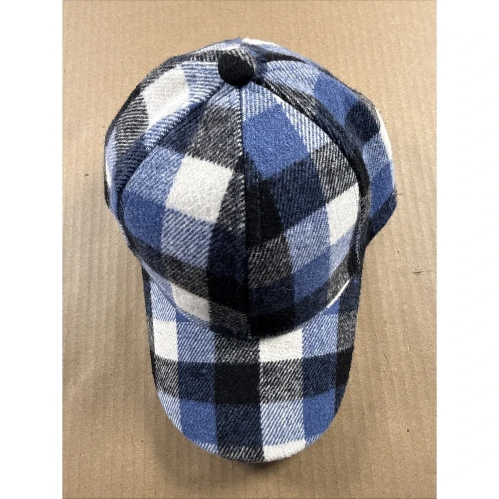Steve Madden Hat Cap Strap Back Unisex One Size Blue Check Plaid Flannel